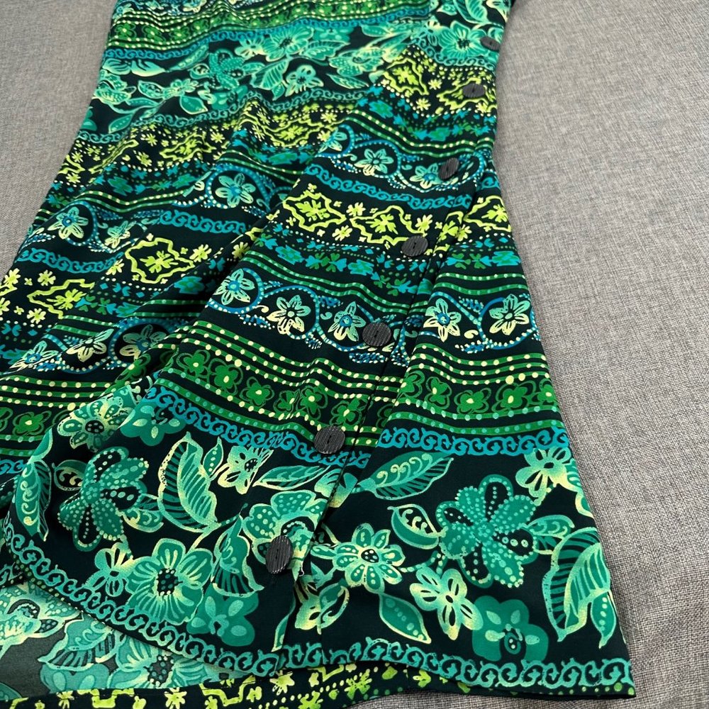 Vintage R&K Sleeveless Dress Green Plus 18 Polyester Floral Round Neck Zipper - Picture 7 of 12
